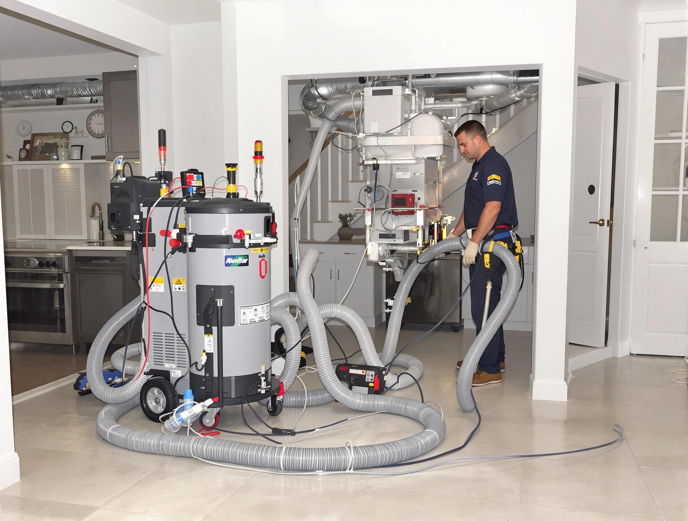 Fitchburg Air Duct Cleaning technician operating negative pressure cleaning equipment for thorough duct maintenance in Fitchburg