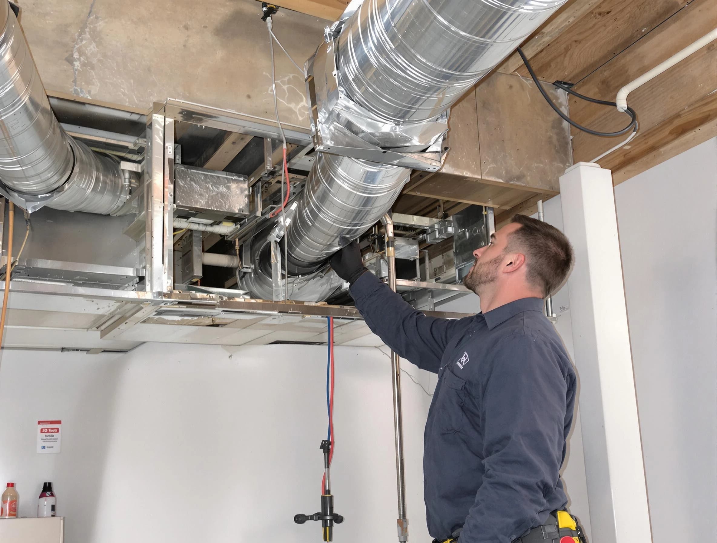 Fitchburg Air Duct Cleaning technician performing professional air duct repair using specialized tools in Fitchburg