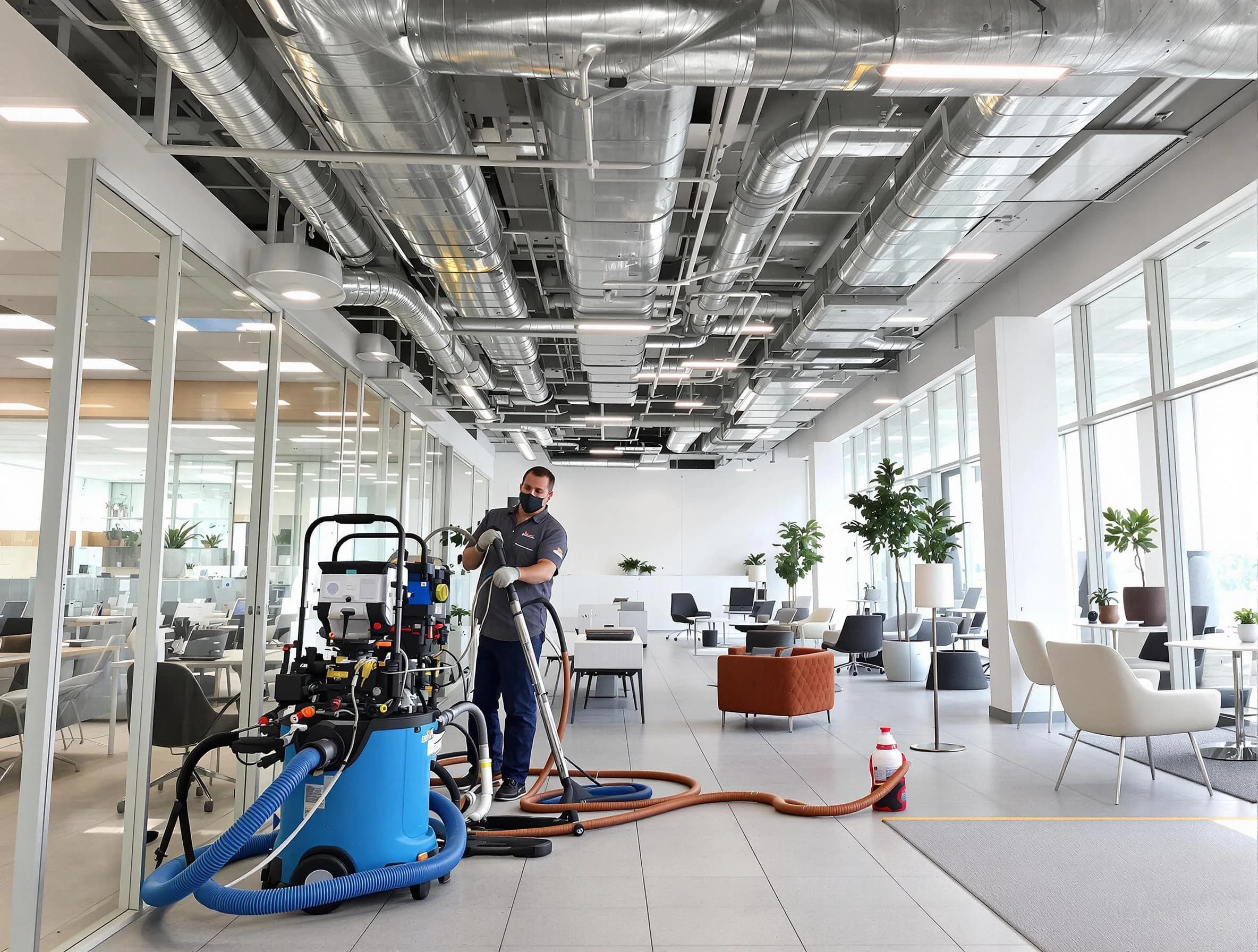 Fitchburg Air Duct Cleaning team conducting comprehensive commercial duct cleaning at a business location in Fitchburg