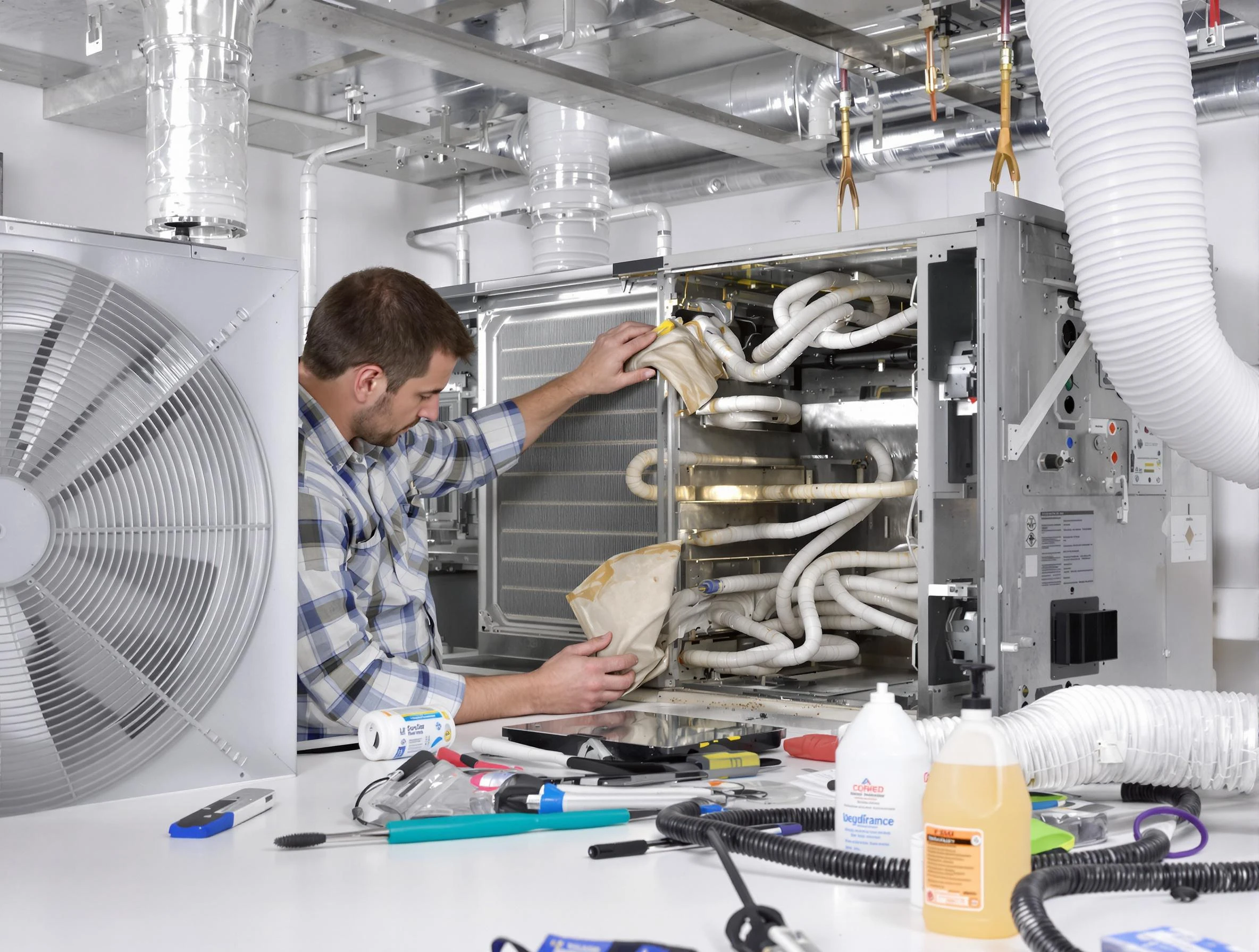 Fitchburg Air Duct Cleaning specialist performing precision AC coil cleaning in Fitchburg